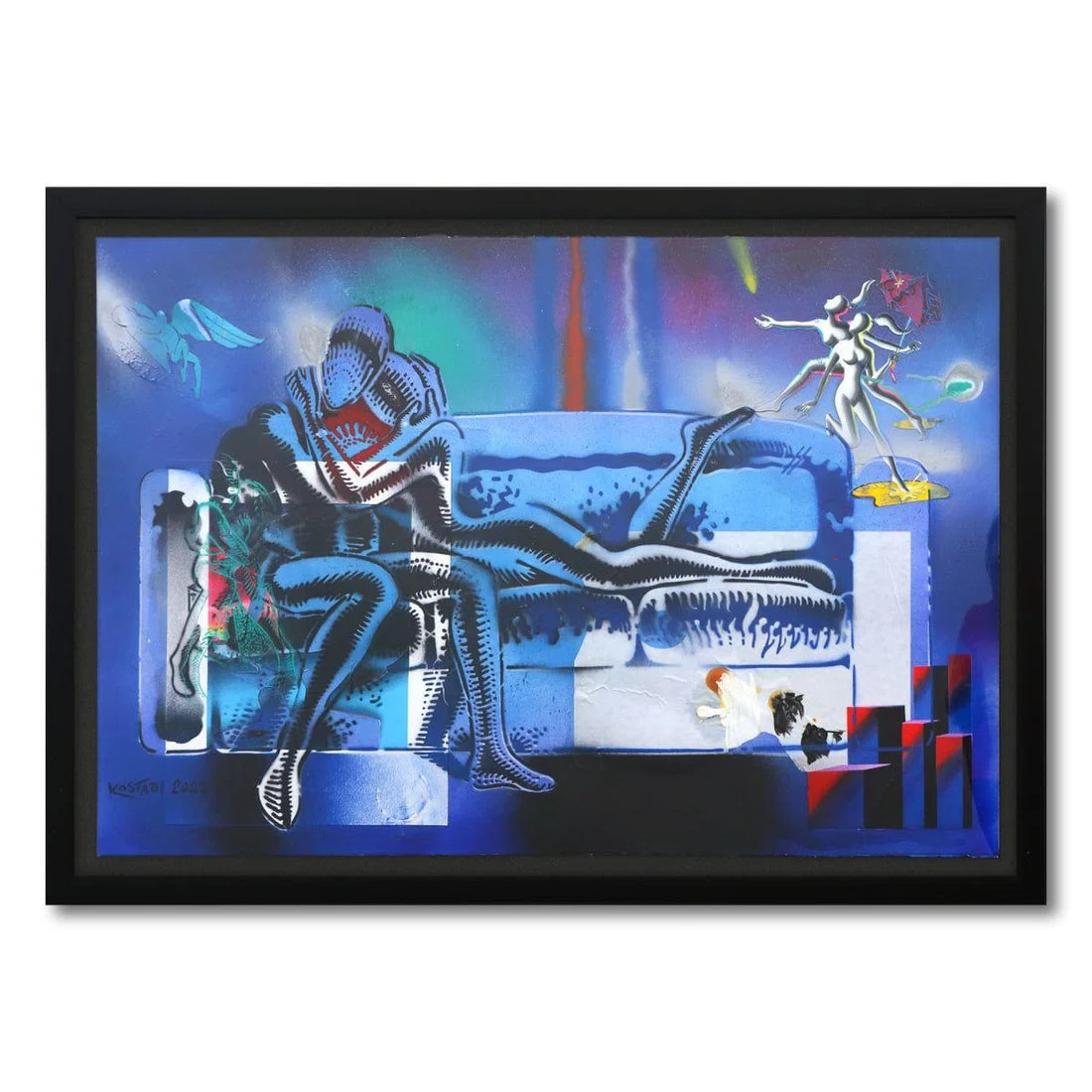 Mark Kostabi- Original Mixed Media on Paper "Crystallized Moment"