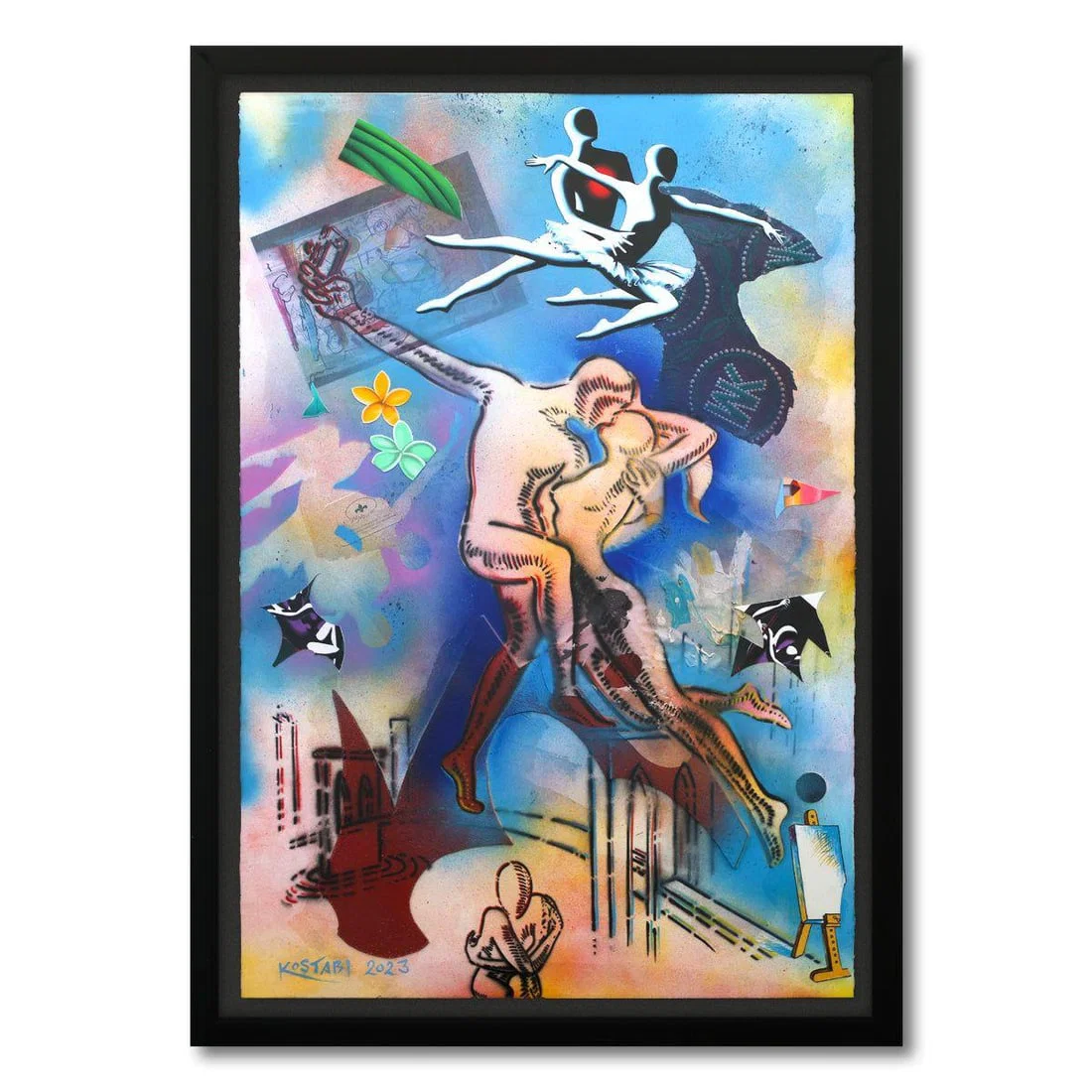 Mark Kostabi- Original Mixed Media on Paper "Fragments of our First Fantasy"