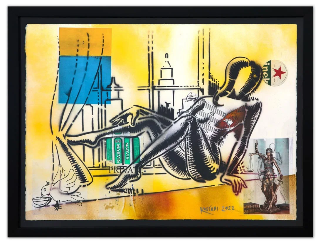 Mark Kostabi- Original Mixed Media on Paper "When Chances Breath, 2022"