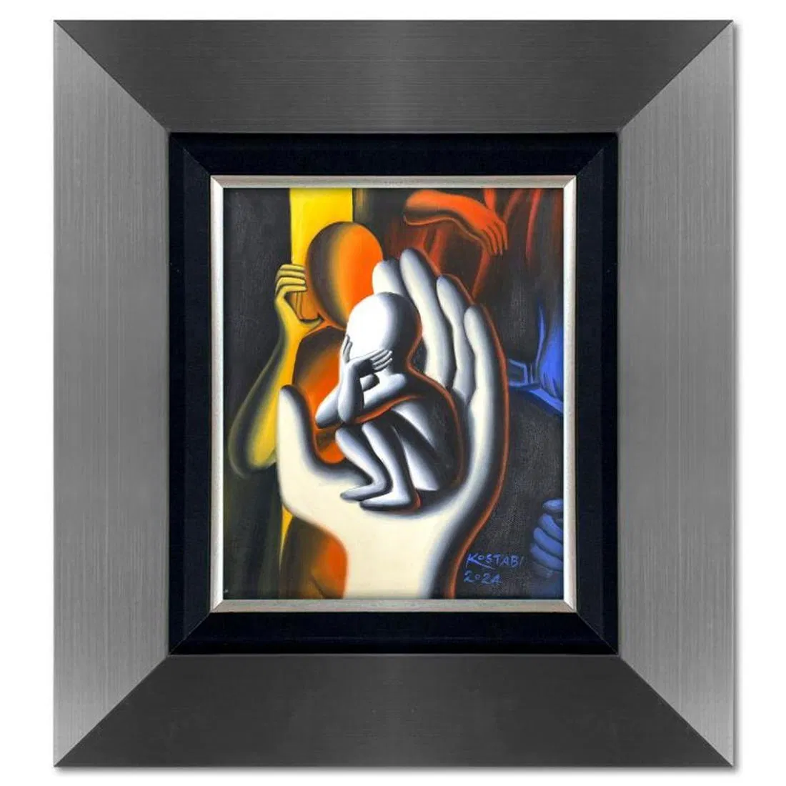 Mark Kostabi, "Safe Haven" Framed Original Oil Painting on Canvas, Hand Signed with a Certificate of