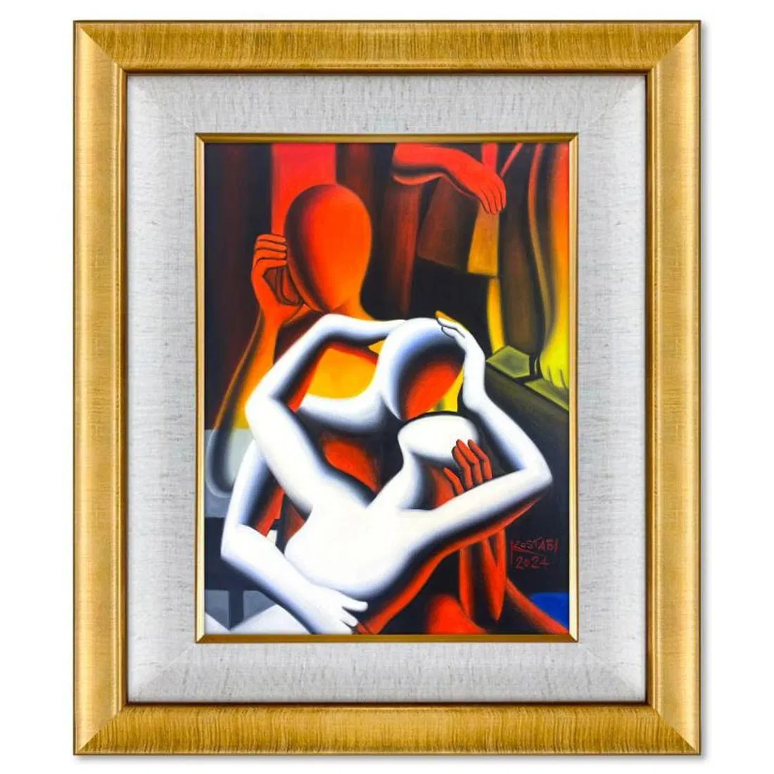 Mark Kostabi, "Secret Passion" Framed Original Oil Painting on Canvas, Hand Signed with COA