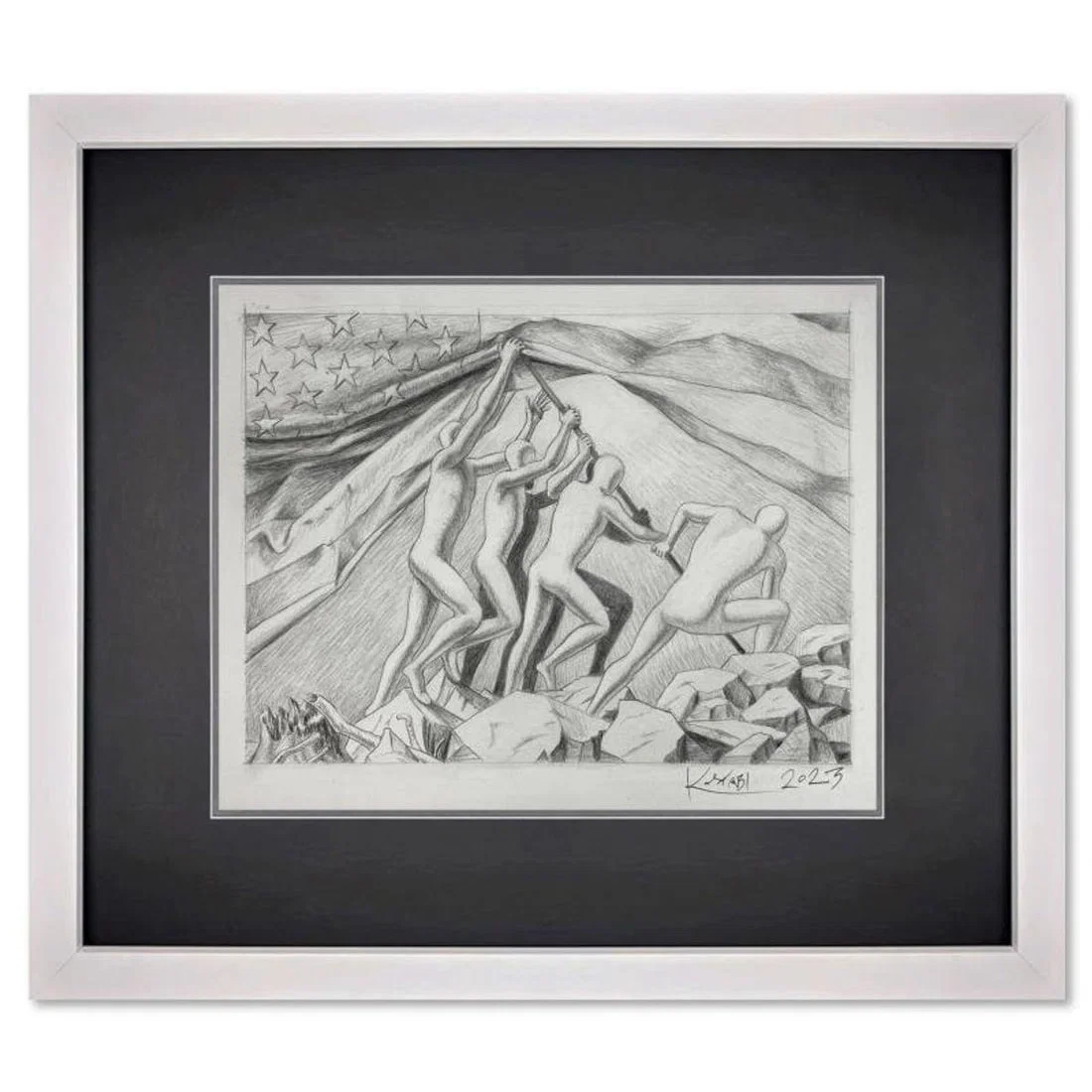 Mark Kostabi, "Whatever it Takes" Framed Original Drawing on Paper, Hand Signed with Certificate of