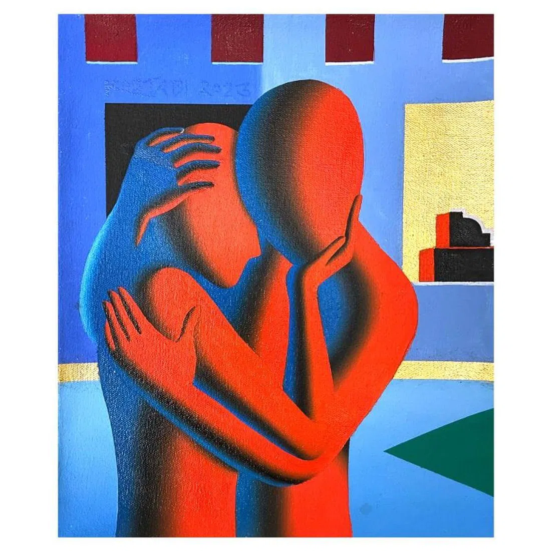 Mark Kostabi, "You're Worth More than Five Mil" Original Oil Painting on Canvas, Hand Signed with