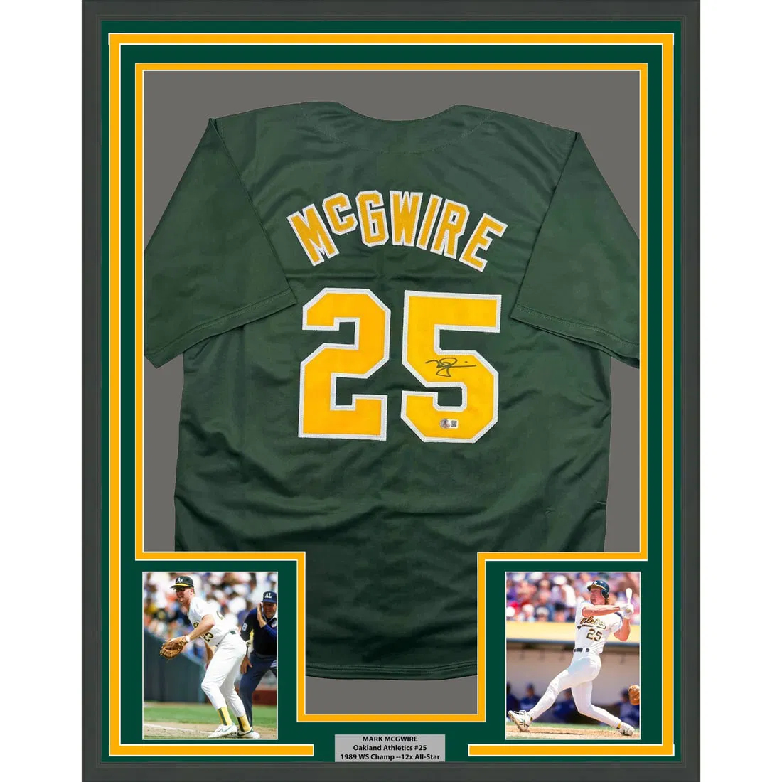 Mark McGwire Oakland Athletics Signed Framed Green Jersey 35x39 Beckett COA