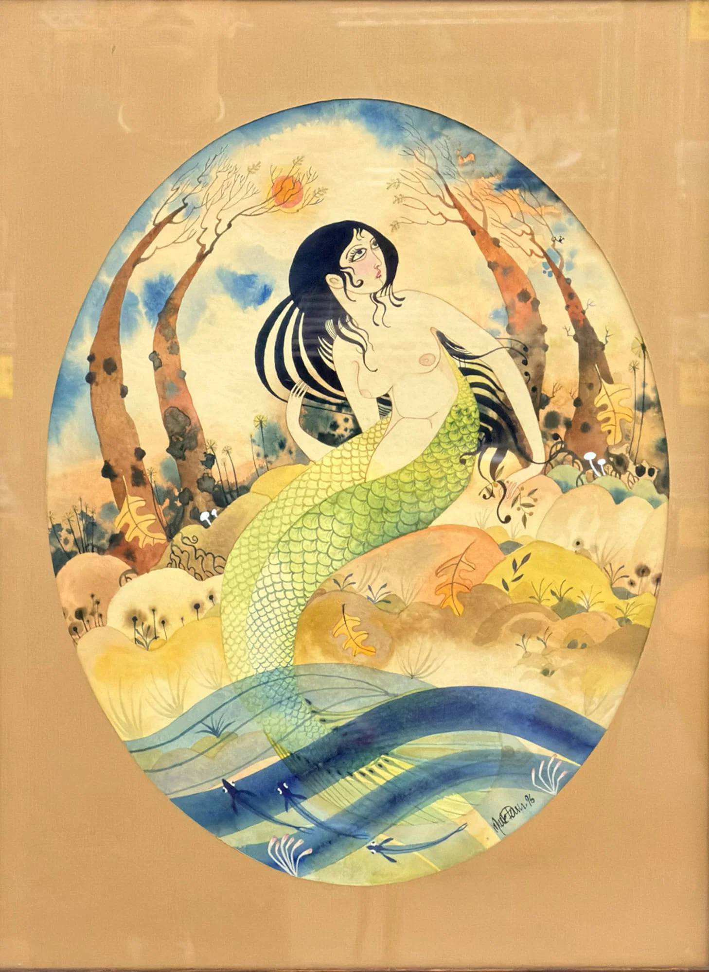 Mark Paul (20th Century), Mermaid in a Stylized Landscape, (Signed and Dated 1976)