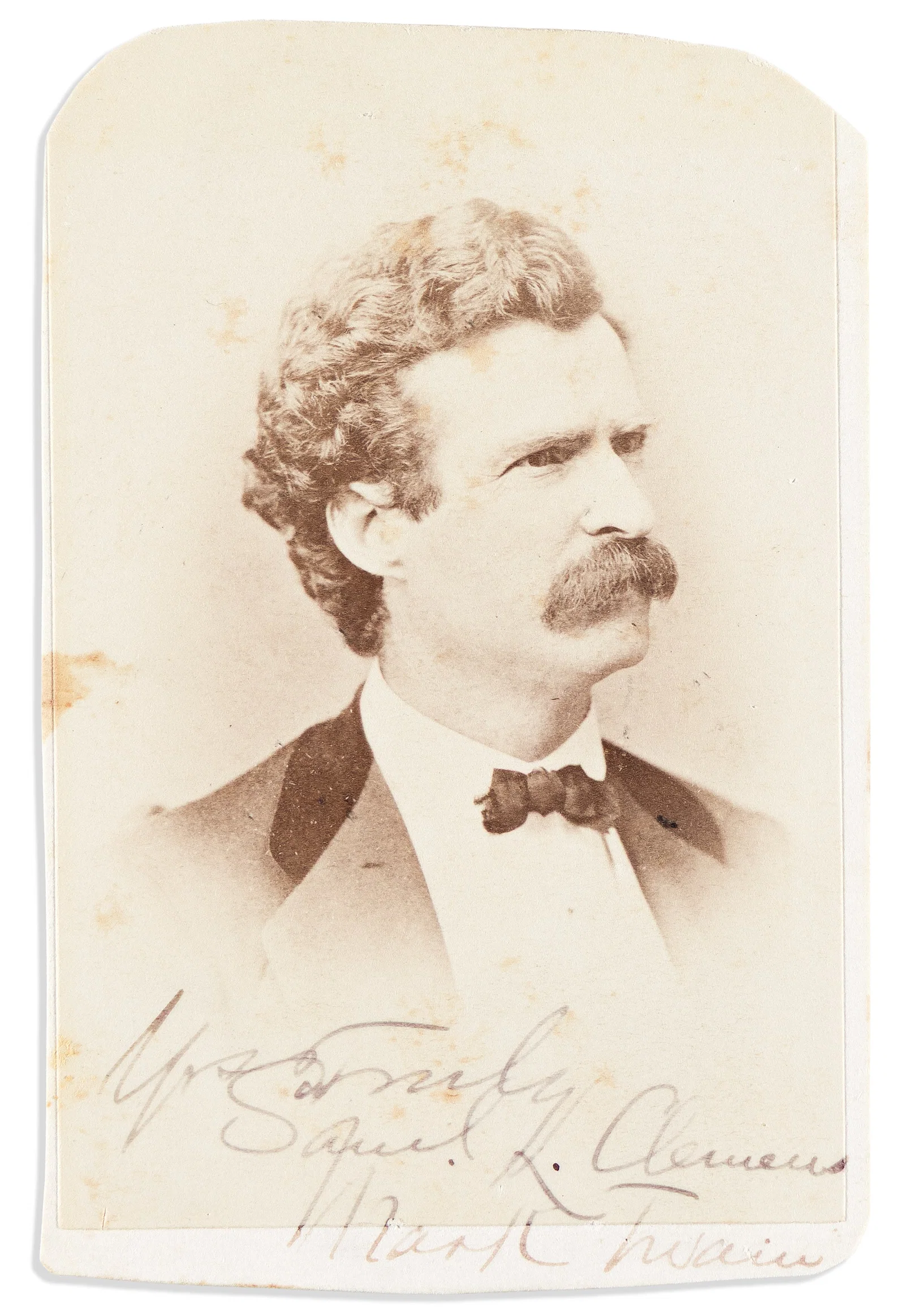 Mark Twain. Photograph Signed and Inscribed, "Yrs Truly / Sam'l L. Clemens / Mark Twain,"