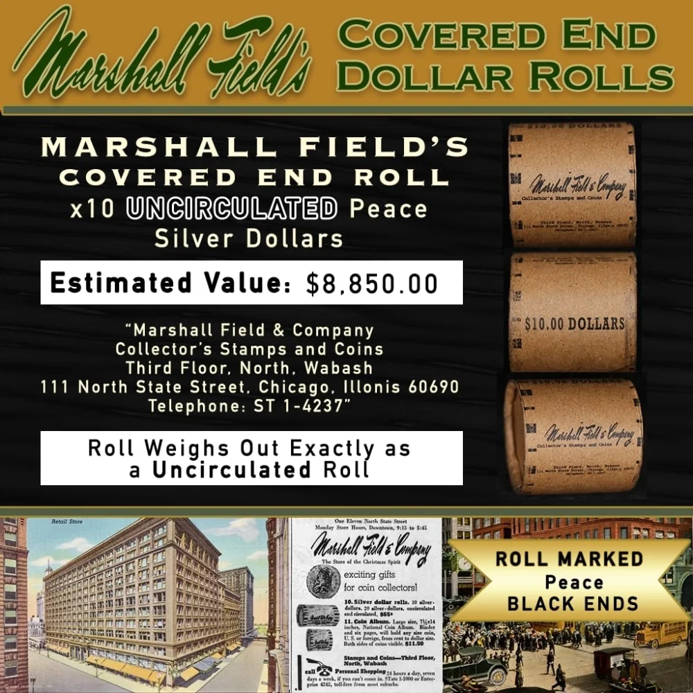 MARSHALL FIELDS 10 Coin UNC Peace $1 Roll Rare BLACK Lvl