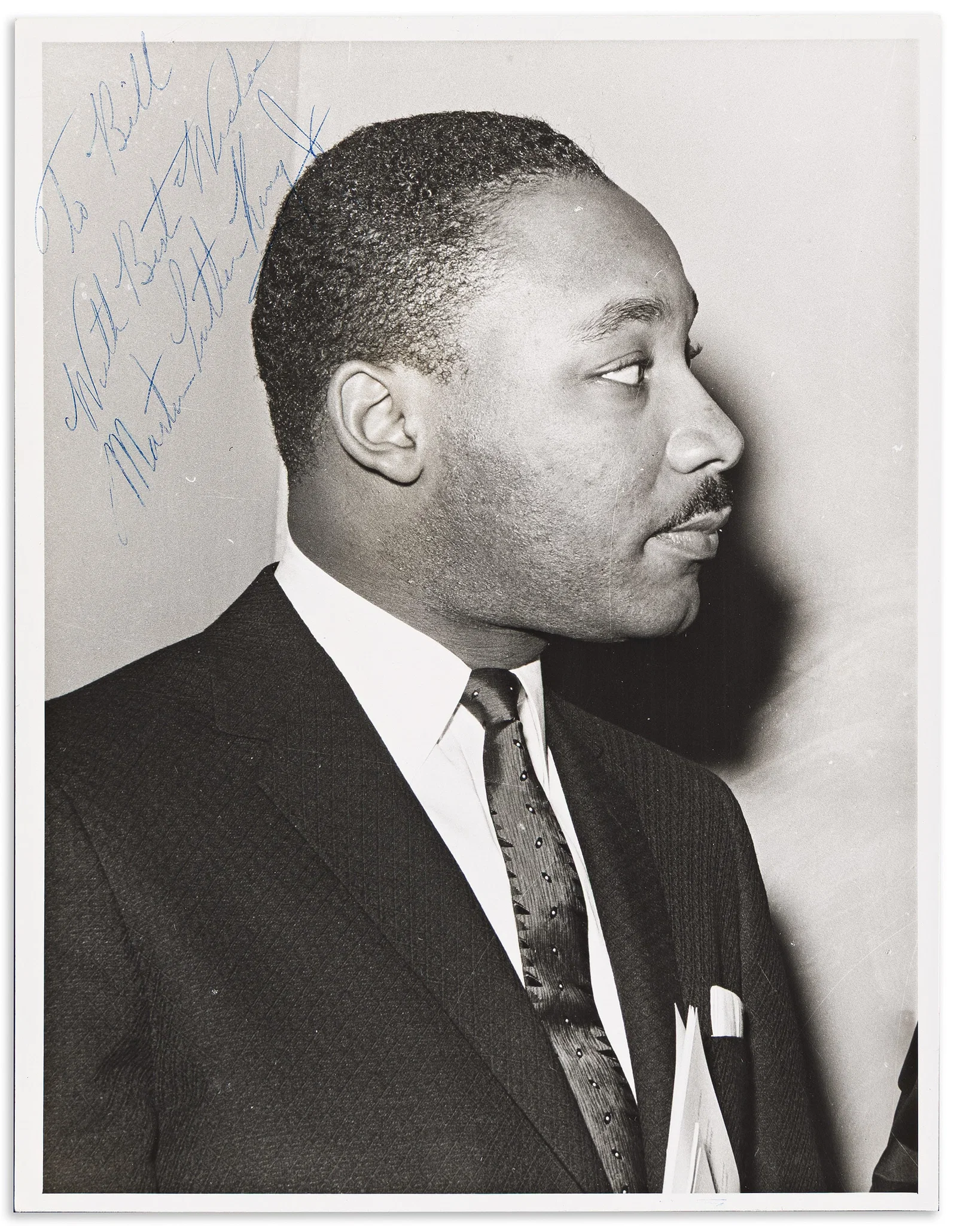 Martin Luther King, Jr., , Photograph Signed and Inscribed, "To Bill / With Best Wishes,"
