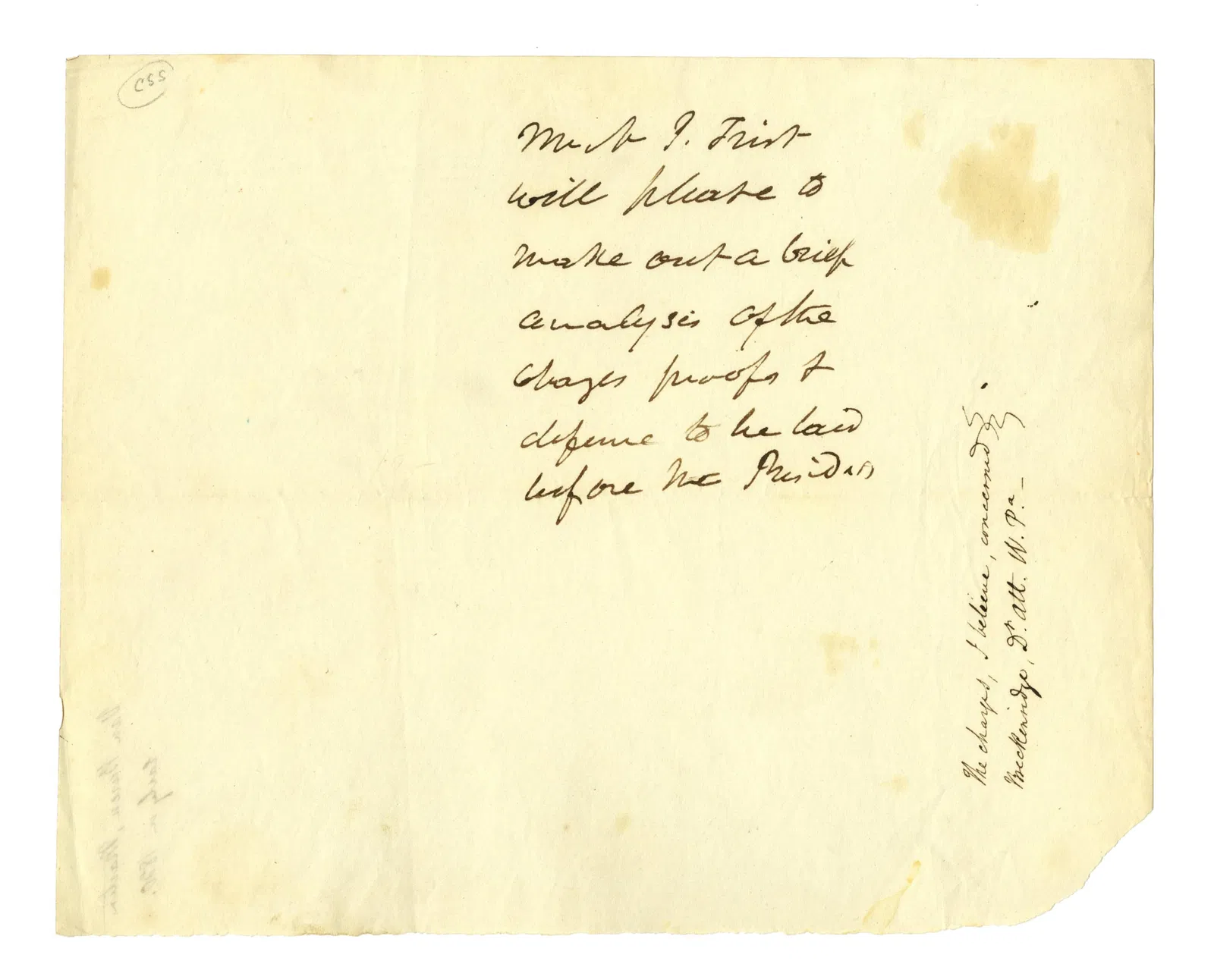 Martin Van Buren AN Calling For "brief analysis… to be laid before the President"