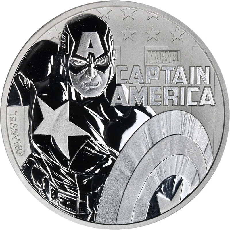 Marvel Captain America 2019 Tuvalu Silver One Dollar Coin Uncirculated