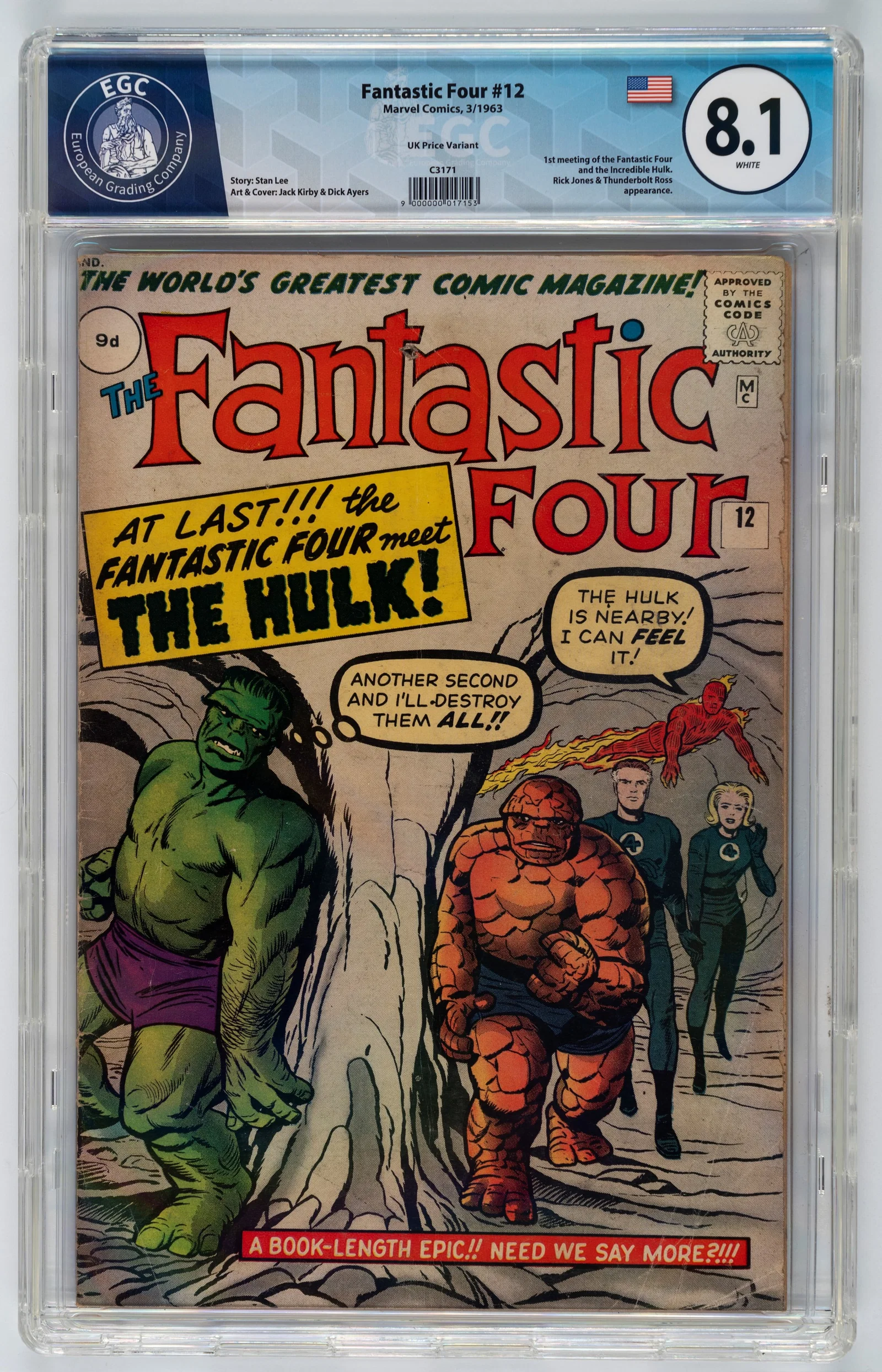 Marvel Comics - Fantastic Four #12 (UK Price Variant) - 8.1 EGC, February 1963