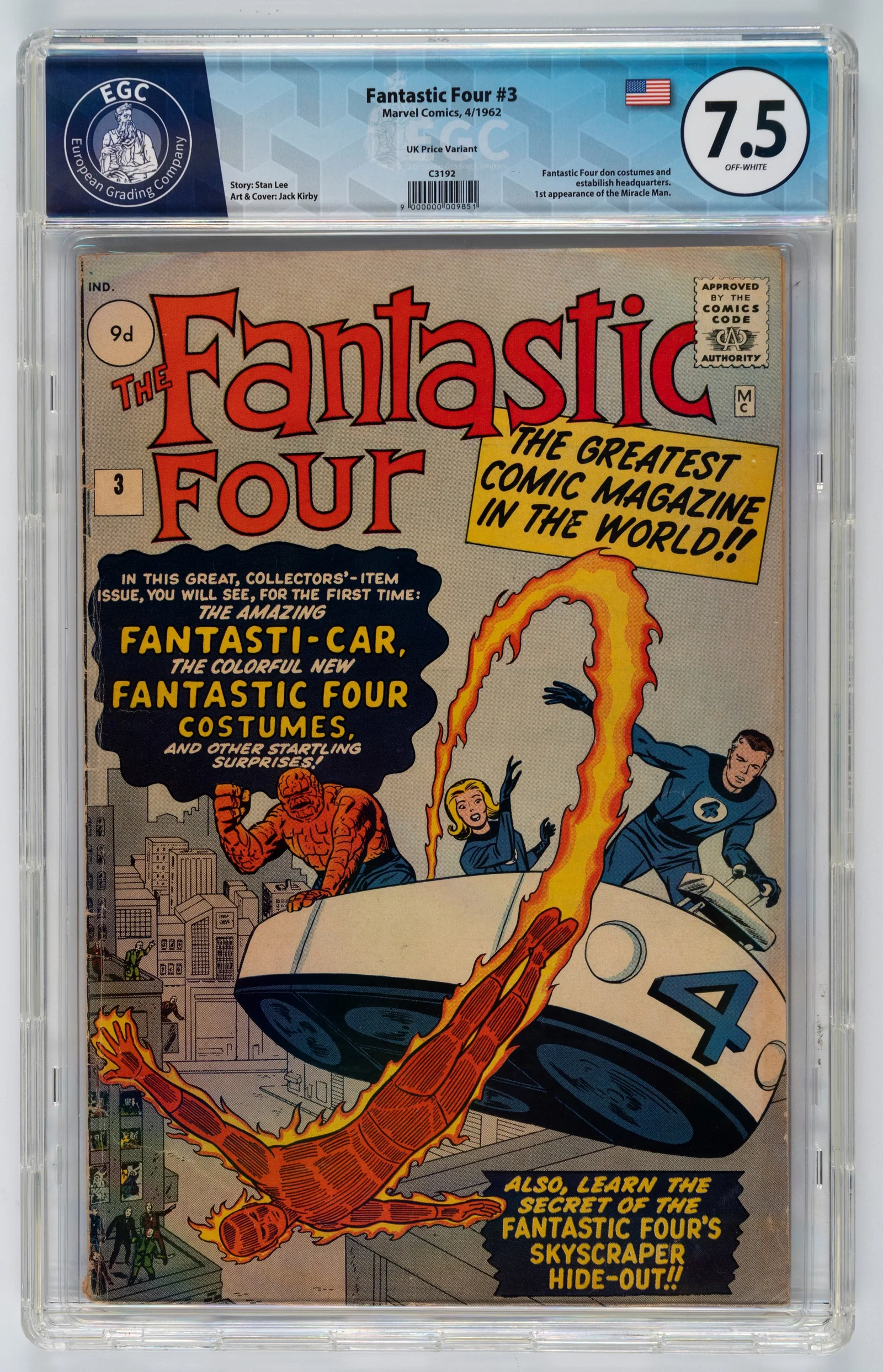 Marvel Comics - Fantastic Four #3 (UK Price Variant) - 7.5 EGC, April 1962