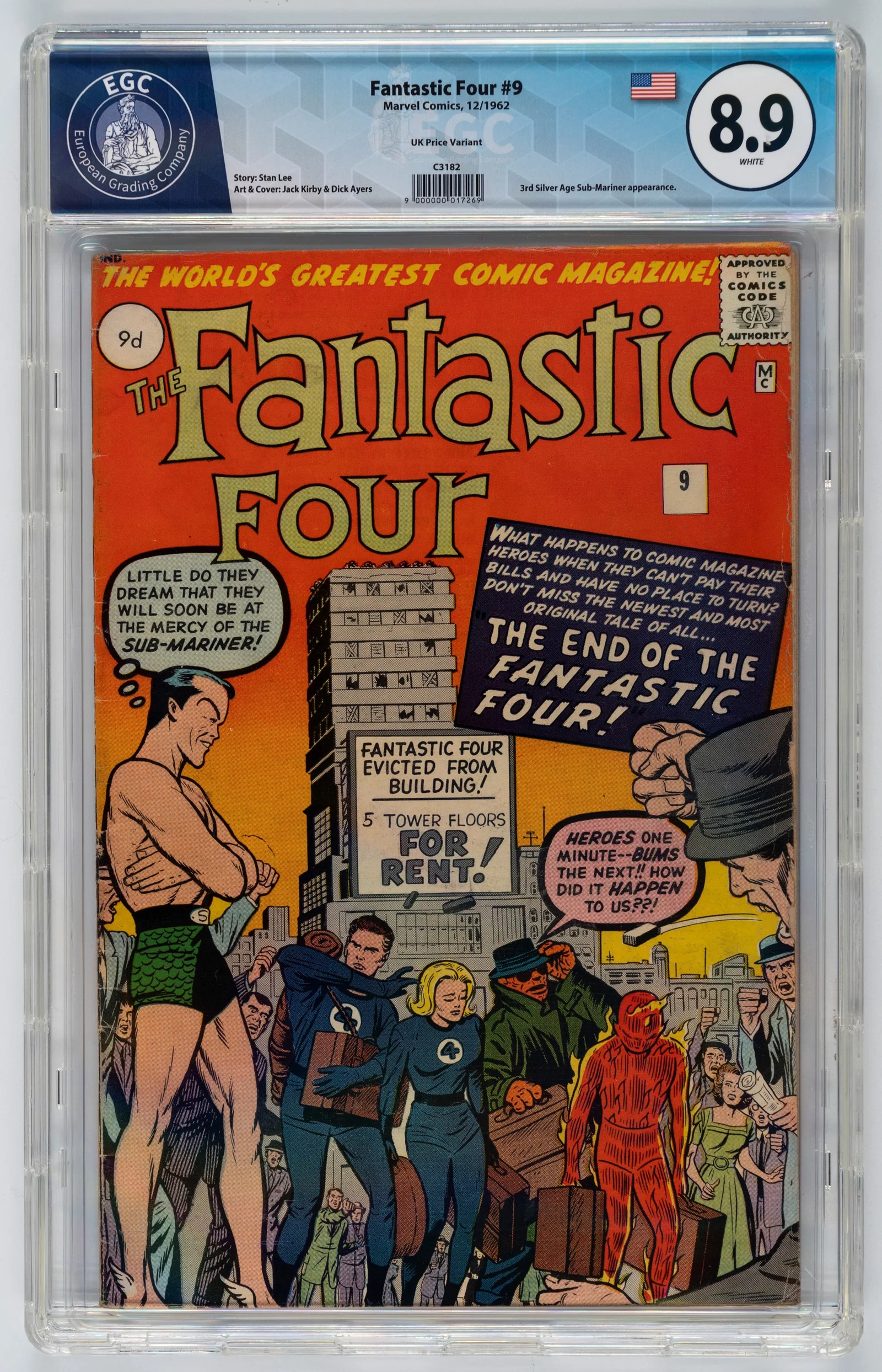 Marvel Comics - Fantastic Four #9 (UK Price Variant) - 8.9 EGC, November 1962