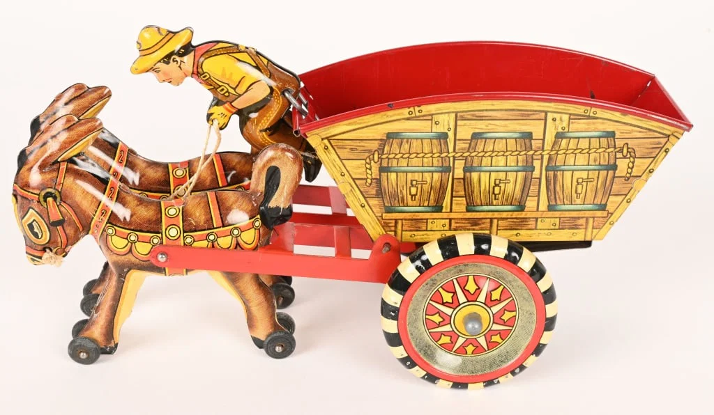MARX TIN WINDUP DONKEY CART