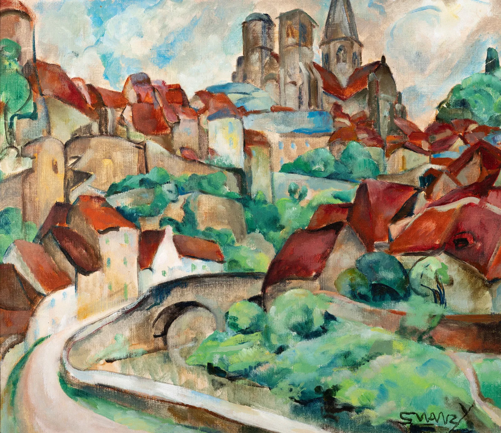 Mary Swanzy HRHA (1882-1978) Cathedral, Semur Oil on canvas, 45 x 53.5cm (17¾ x 21'') Signed,