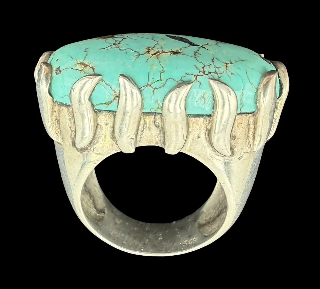 Massive & Very Unusual Vintage Sterling Silver & Turquoise Ring