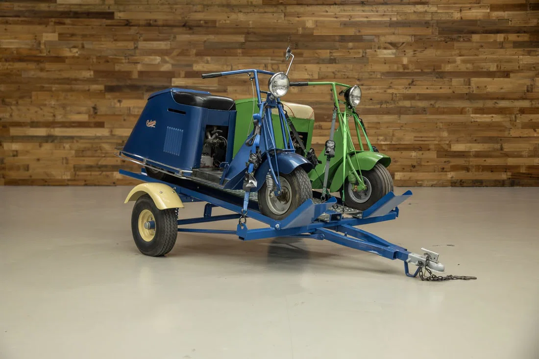 Matched Pair 1947 Cushman Model 47 Motor Scooters with Trailer
