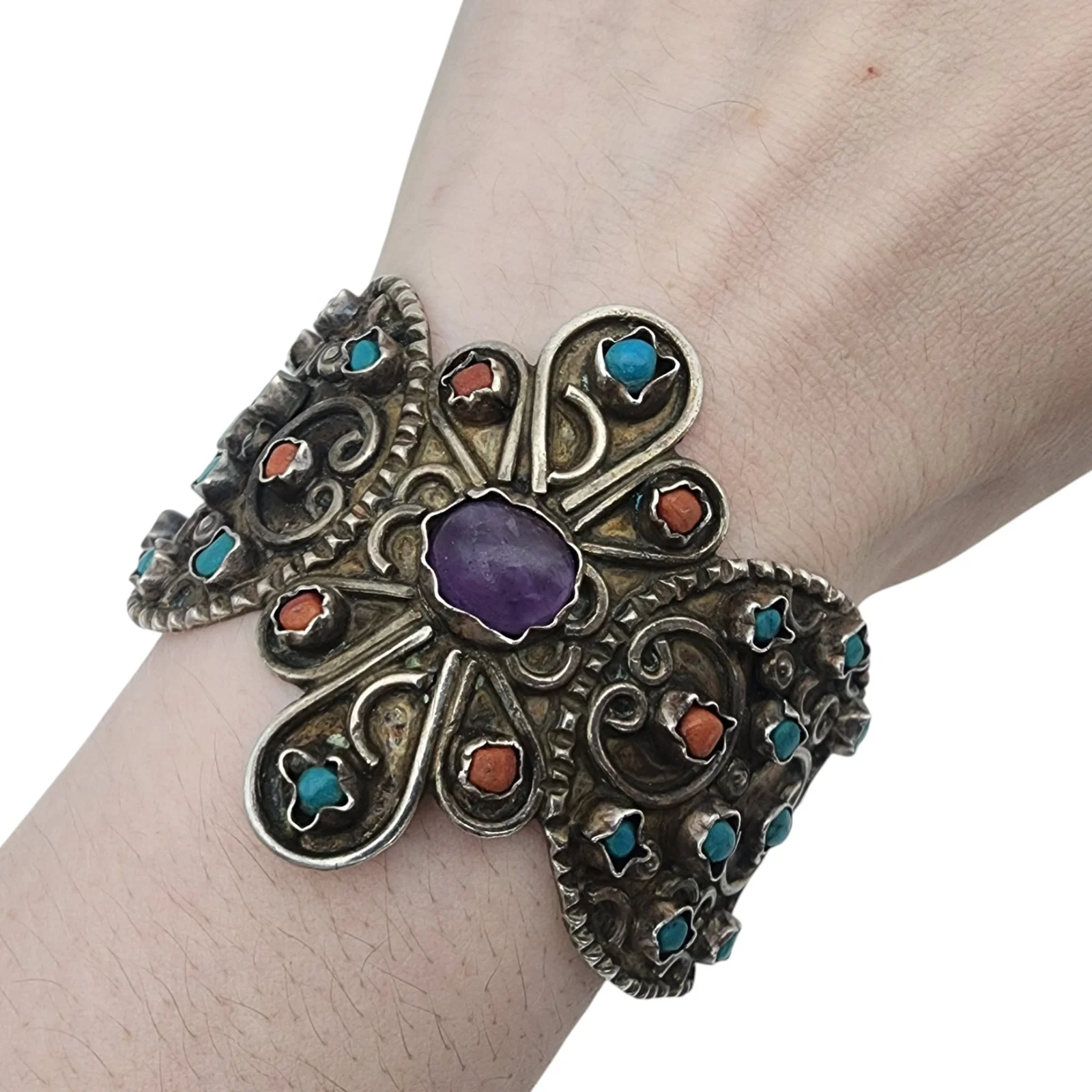 MATL Style Taxco Sterling Multistone Cuff Bracelet