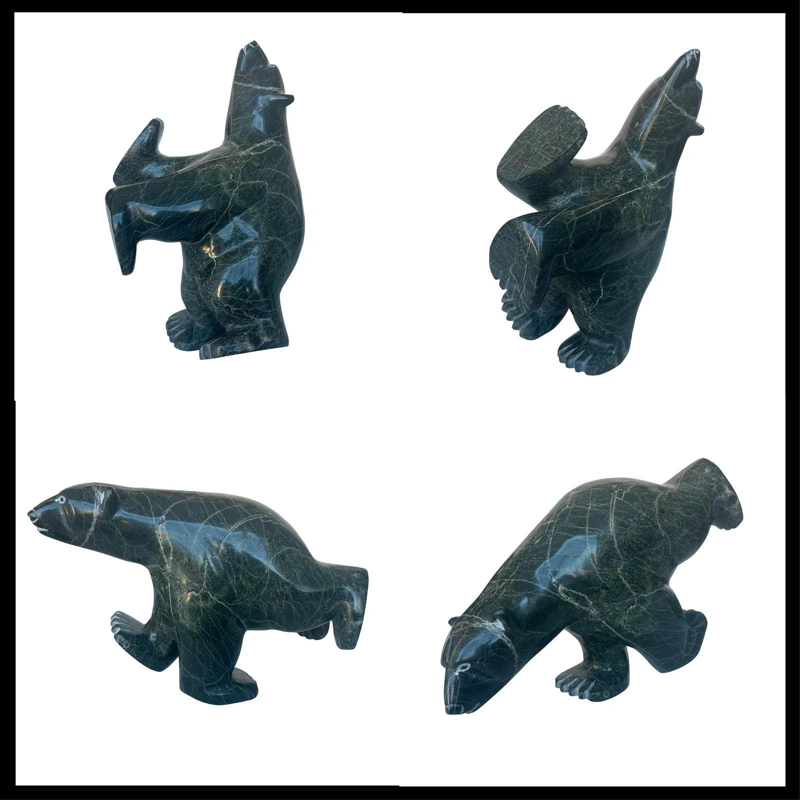 Matt Flaherty - Cape Dorset - Bear 4 Positions - 2024 - Monumental Inuit Serpentine Stone Dancing