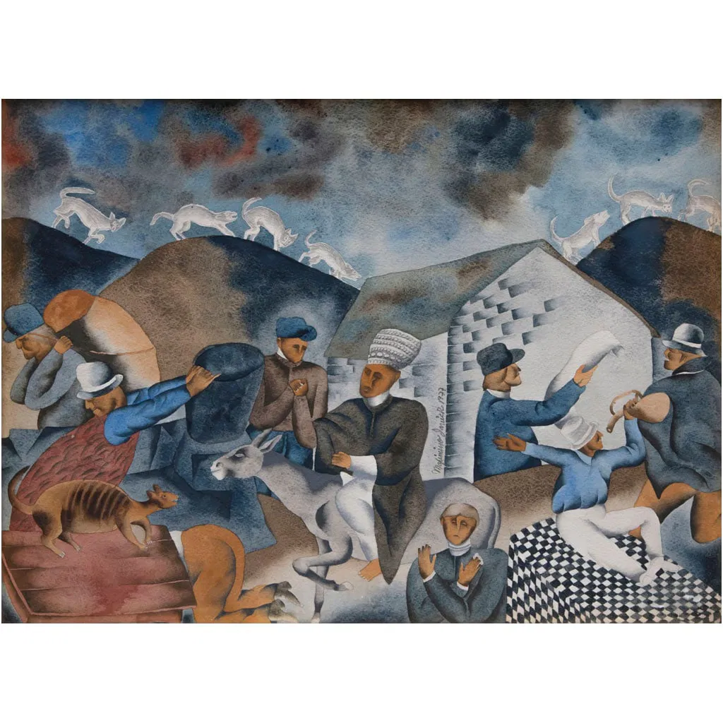MAXIMINO JAVIER. Sin título. Firmada y fechada 1977. Acuarela y tinta sobre papel. 26.5 x 36.5 cm