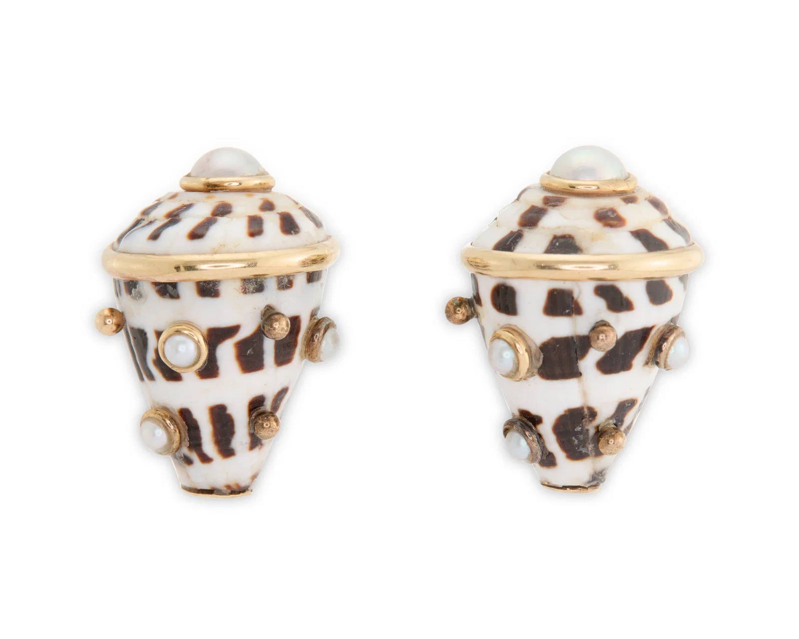 MAZ 14K Gold, Shell, and Cultured Pearl Earclips