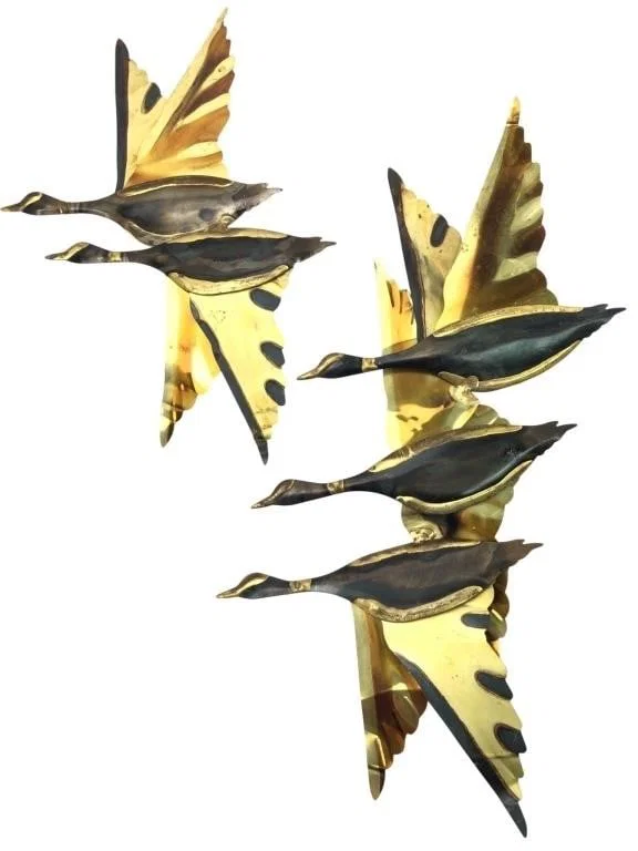 MCM Welded Copper and Brass Geese Wall Art, Pr.