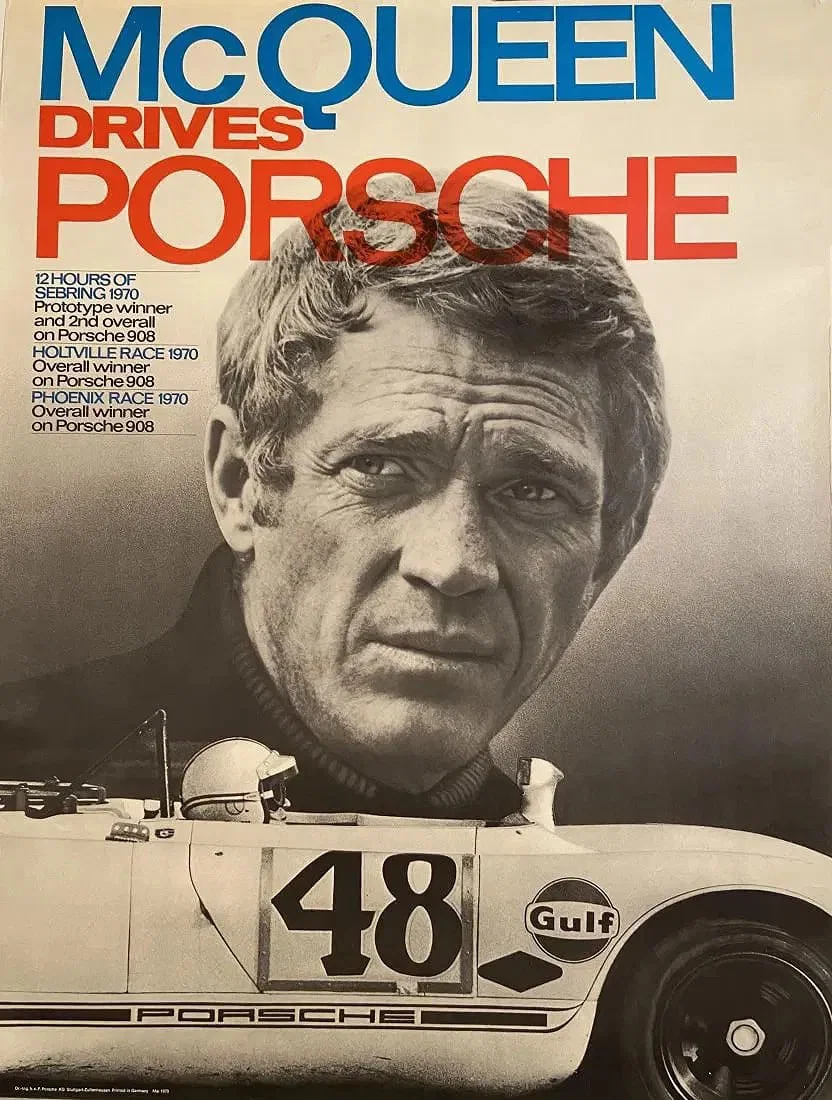 McQueen Drives Porsche Poster, 1970