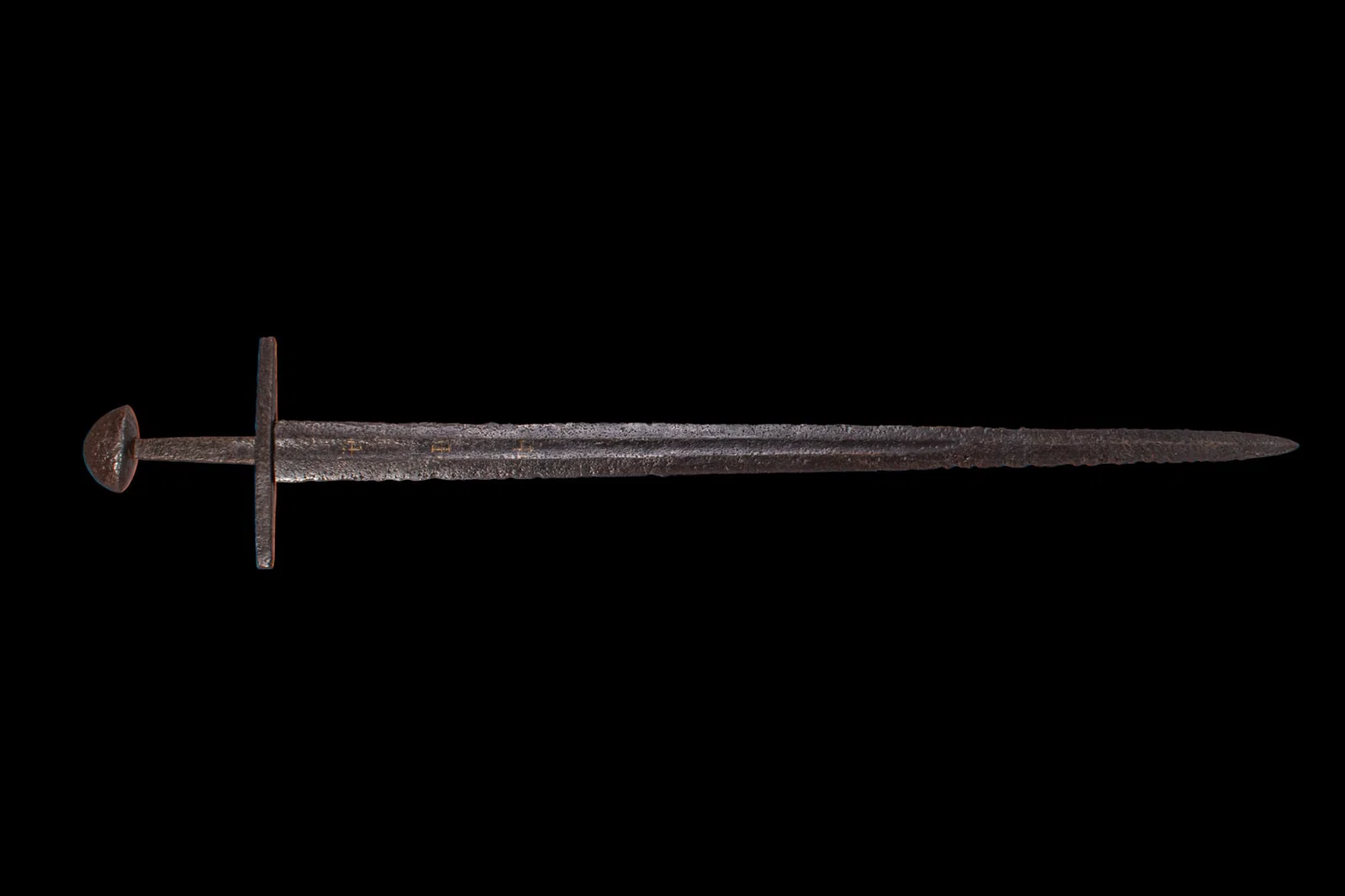 MEDIEVAL IRON LONG SWORD WITH HIGH KARAT GOLD INLAID CROSSES