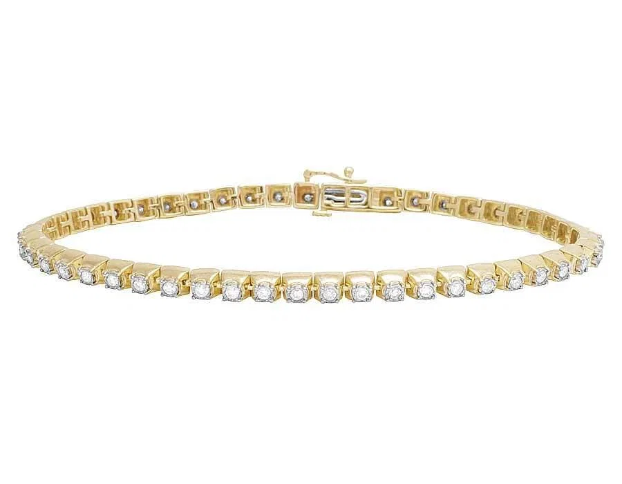 MEN'S 10K YELLOW GOLD ONE ROW PRONG DIAMOND TENNIS BRACELET