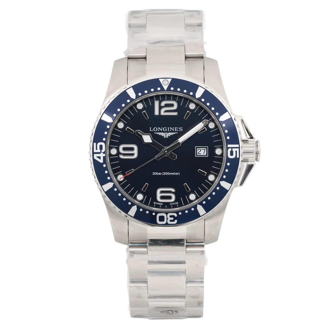 Men's 44mm Steel Blue Analog Longines HydroConquest Quartz Wristwatch L3.840.4.96.6
