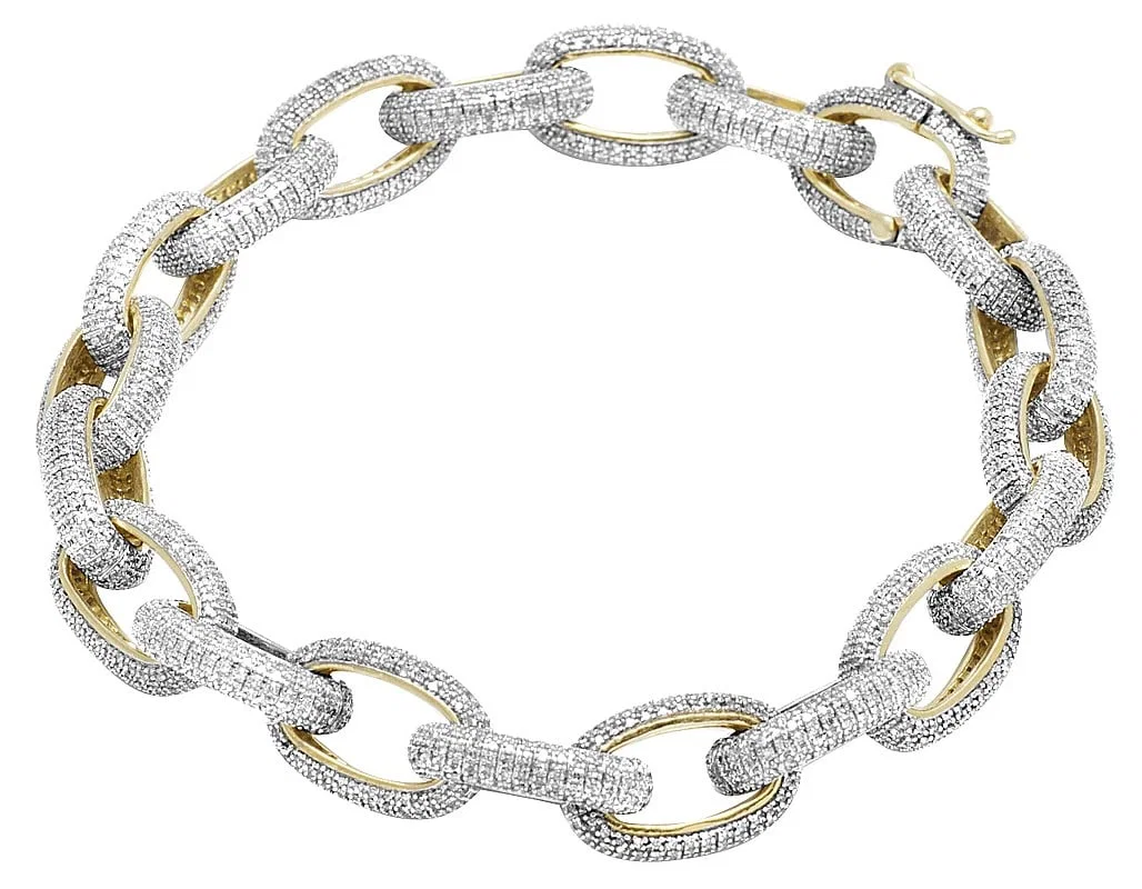 MENS 10K YELLOW GOLD GENUINE DIAMOND INTERLOCKING LINK BRACELET