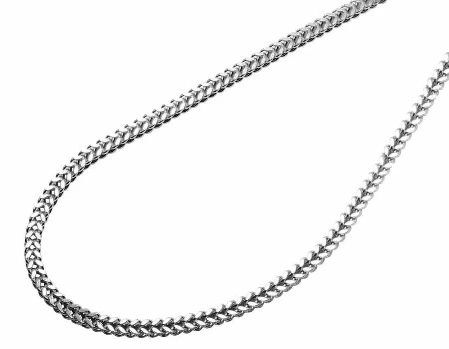 MENS REAL 10K WHITE GOLD HOLLOW FRANCO BOX LINK CHAIN NECKLACE