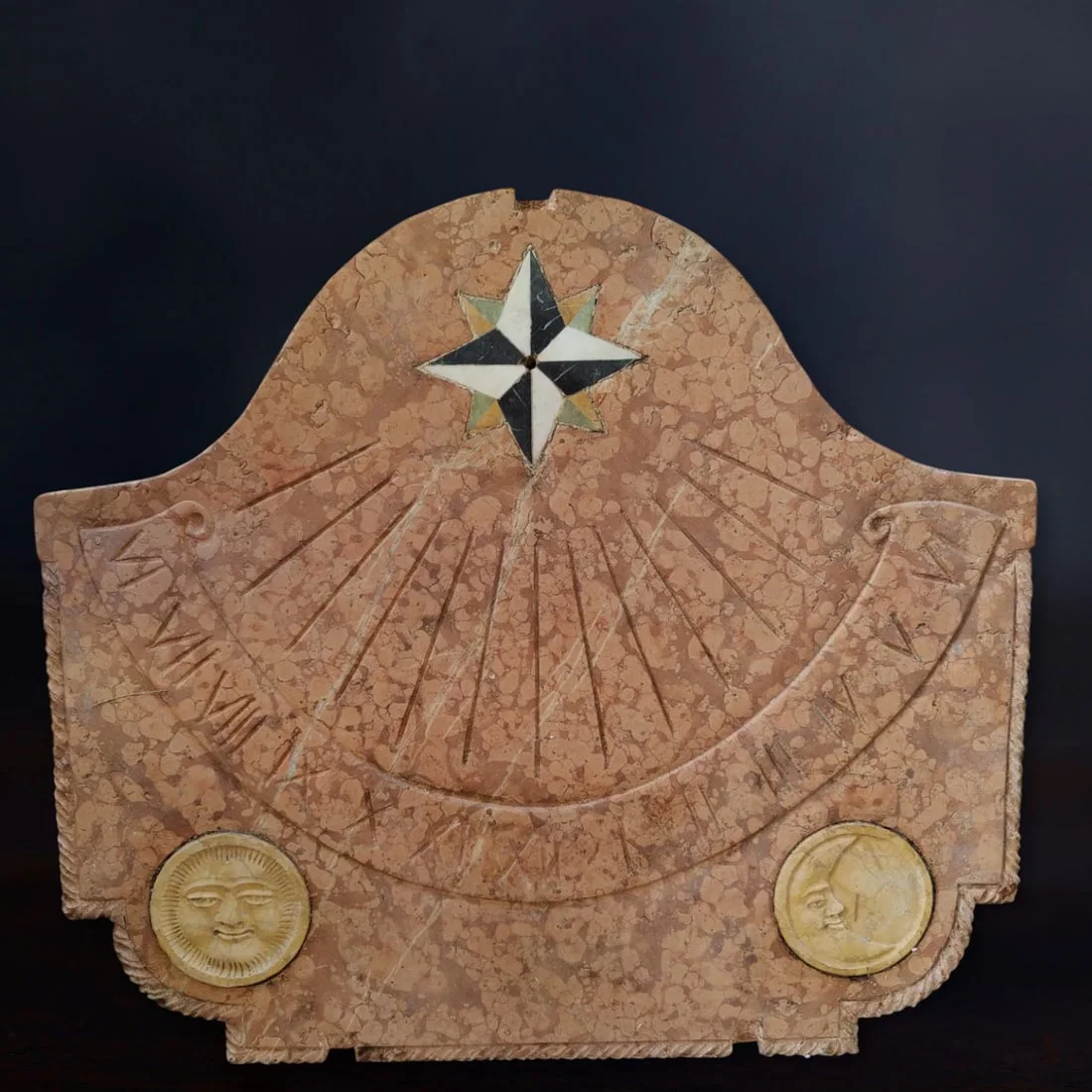 Meridian in red Verona marble with inlaid compass rose and sun and moon medallions, Italy, 20th