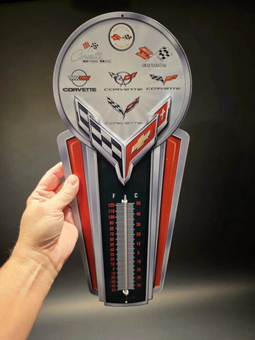 Metal Corvette Generations Wall Thermometer Garage Sign