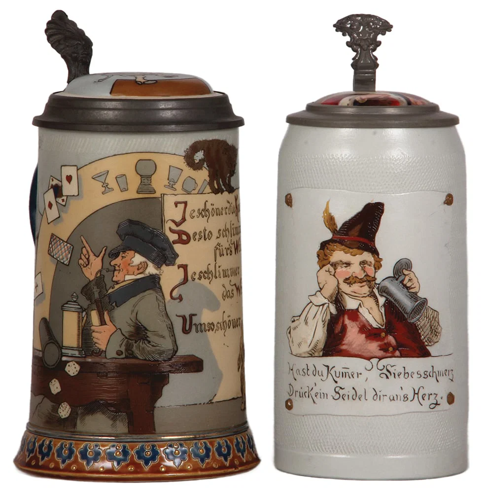 Mettlach steins, two, 1.0L, 2090