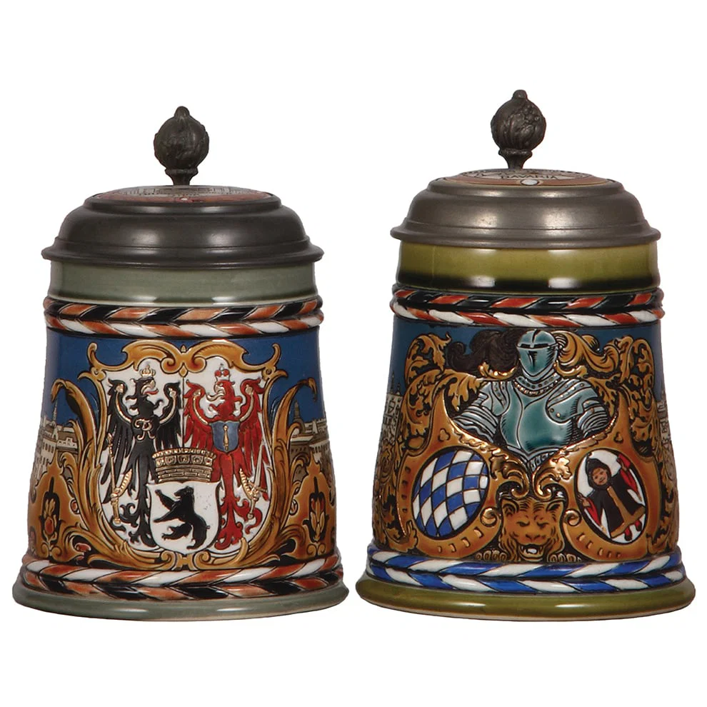 Mettlach steins, two, .5L, 2024 & .5L, 3043