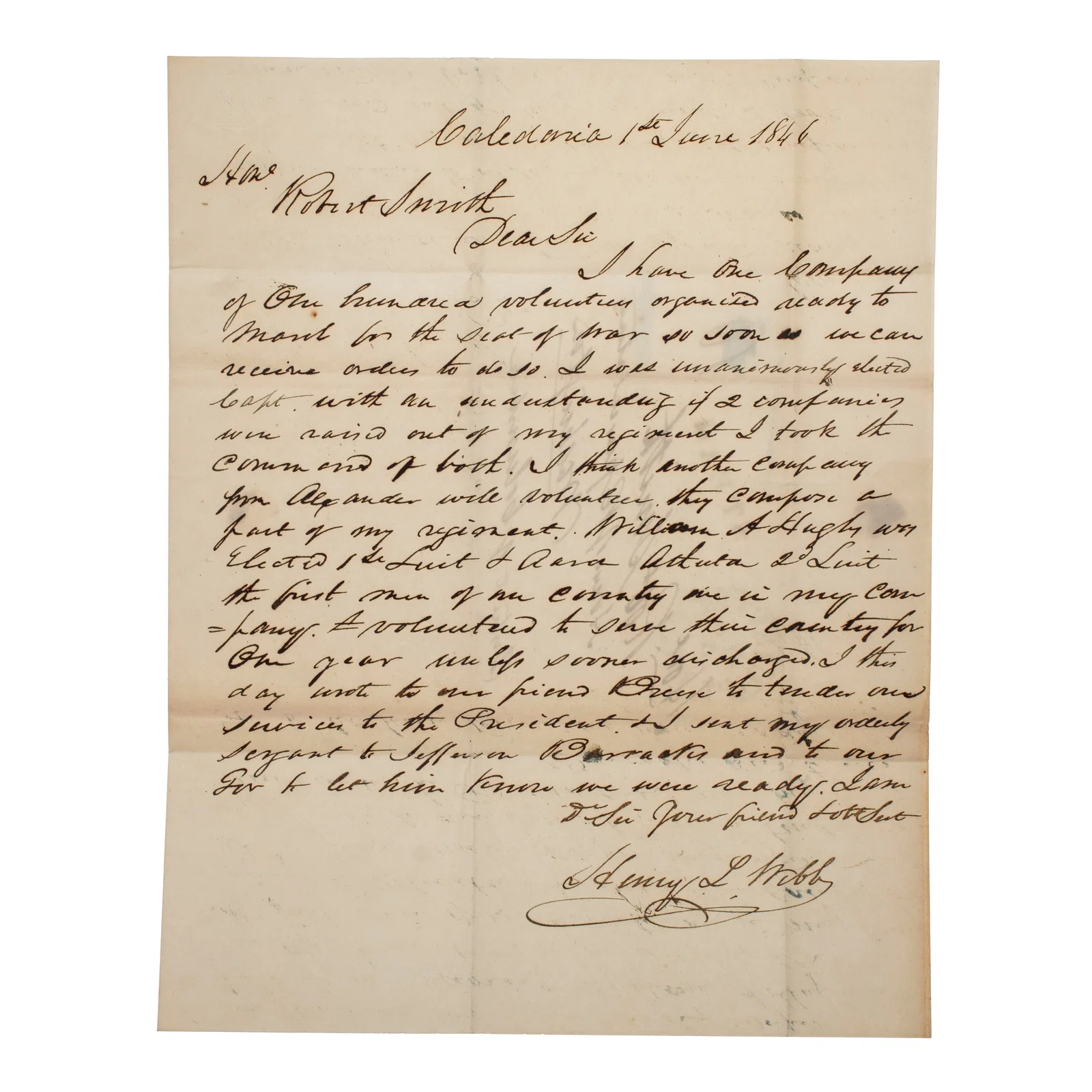 [MEXICAN WAR] "Ready to March for the Seat of War," 1846 Recruitment Letter by General
