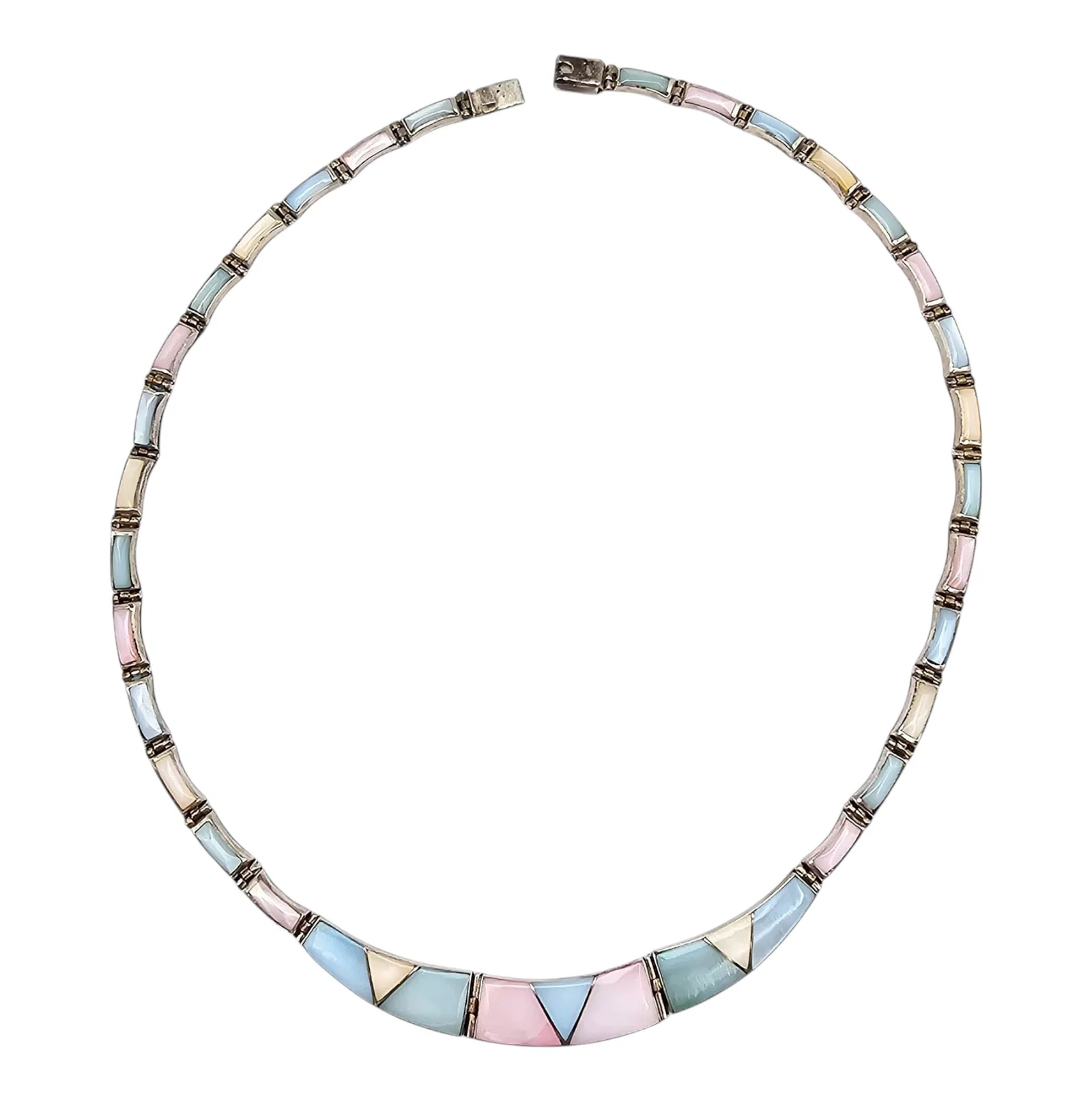 Mexico Sterling Mother Of Pearl Hinge Link Necklace