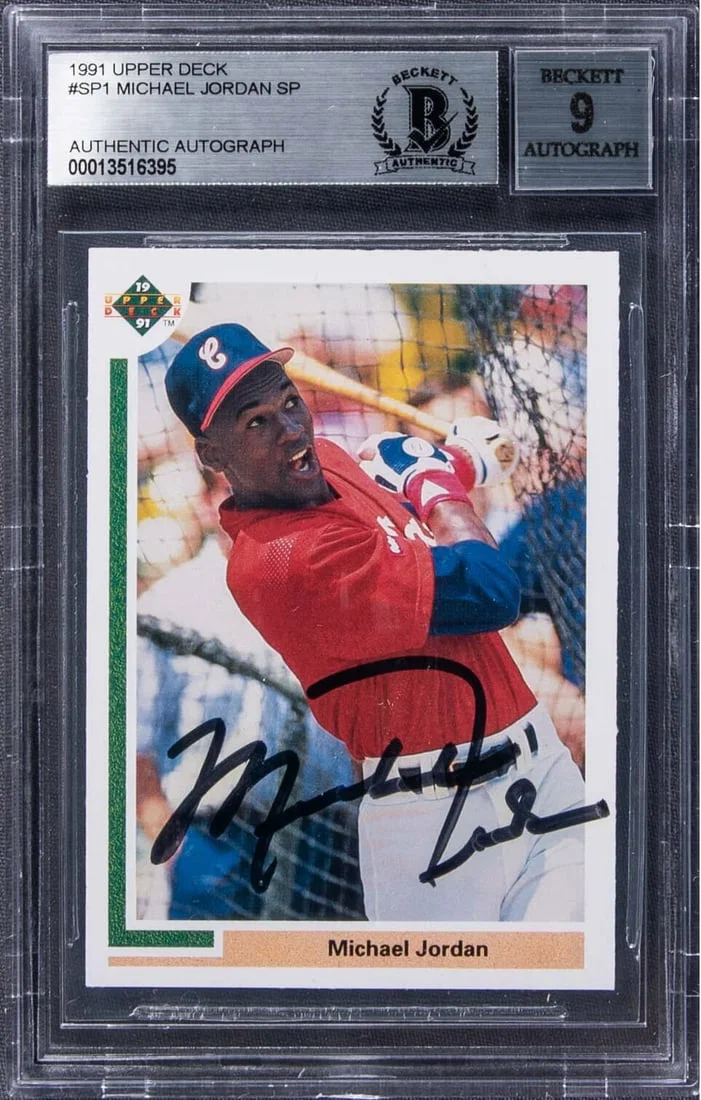 Michael Jordan 1991 Upper Deck Rookie Card Signed Beckett Graded 9 Baseball