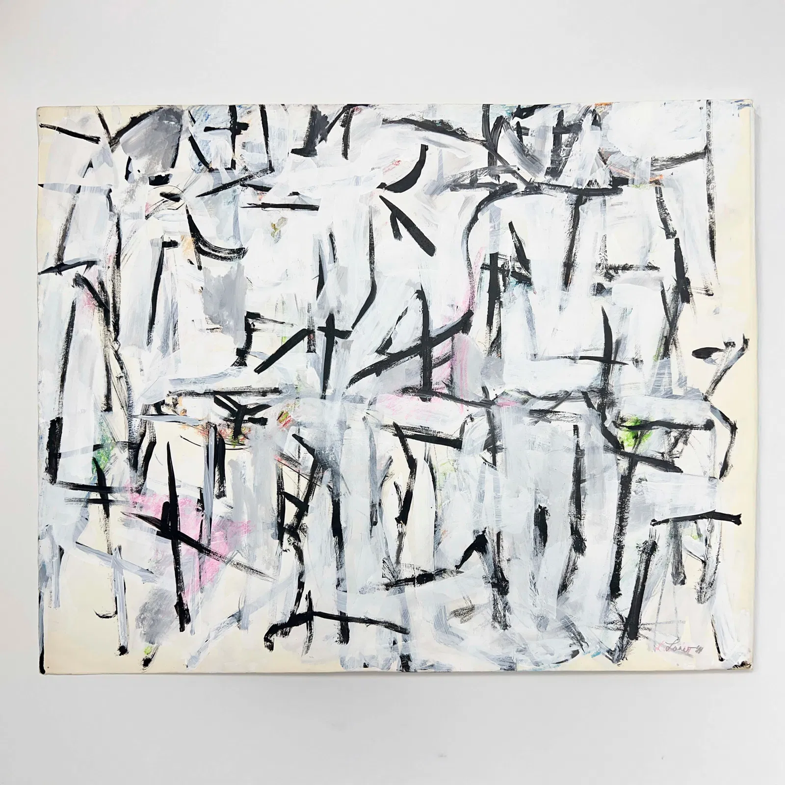 Michael Loew - Untitled (Abstract in Black, White, and Pink)