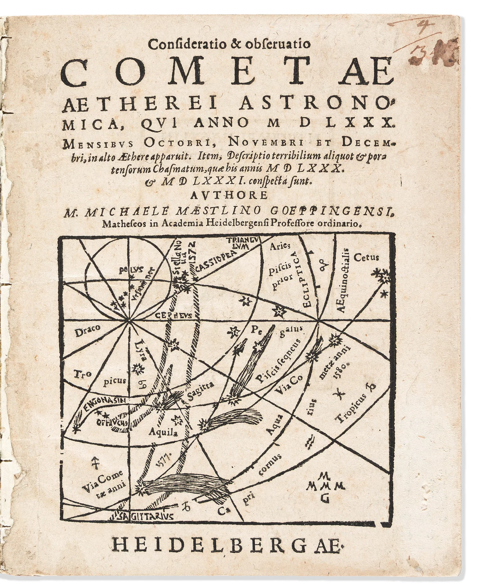 Michael Maestlin (1550-1631) Consideratio & Observatio Cometae Aetherei AStronomica. Heidelberg:
