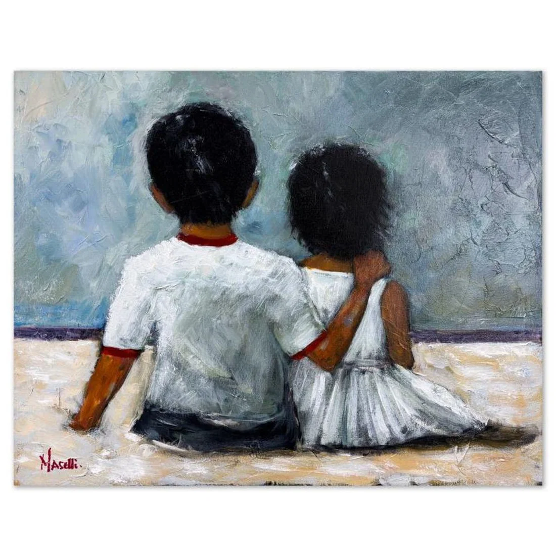 Michael Maselli, "Best Friends" Original Painting on Canvas, Hand Signed with Letter of