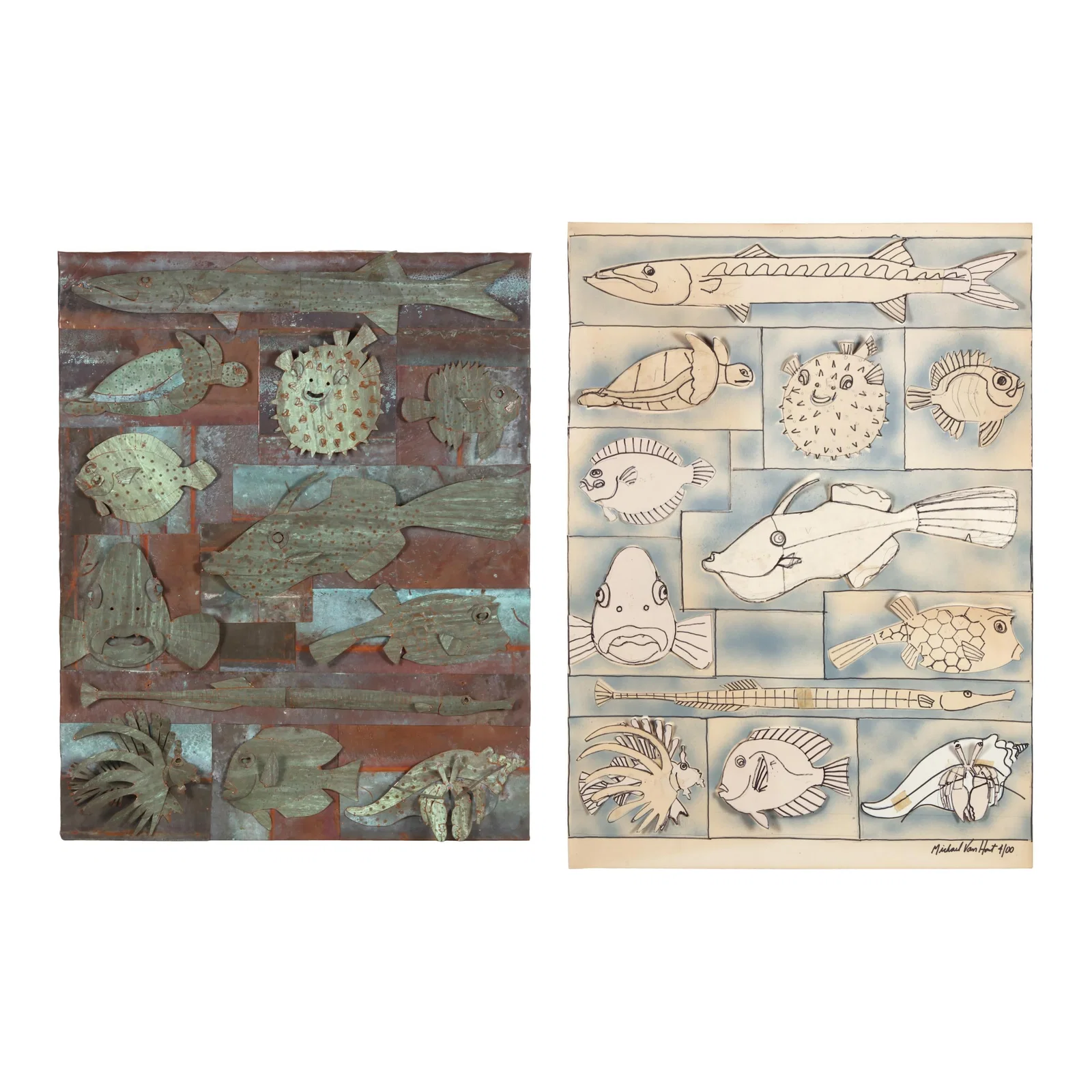 Michael Van Hout (NC, b. 1953), Relief Sculpture of Sea Life From Historic NC Salvaged Copper