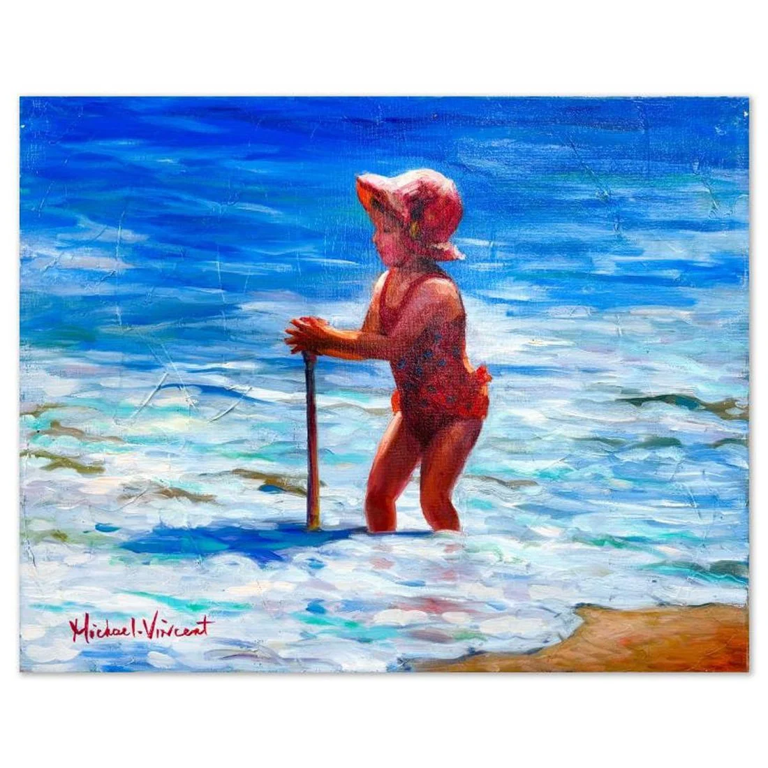 Michael Vincent, "Digging for Treasure" Original Painting on Canvas, Hand Signed with Letter of