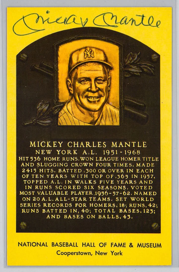Mickey Mantle Signed Yellow Hall of Fame Postcard