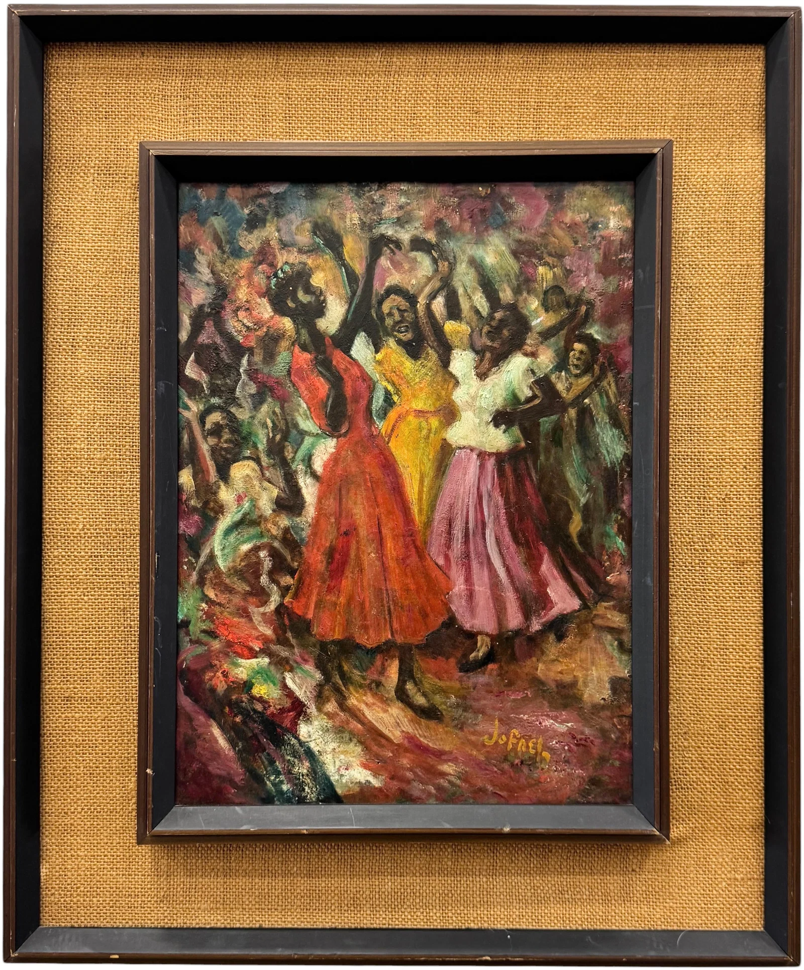 Mid-Century Haitian School Voodoo Dance Expressionist Oil Painting