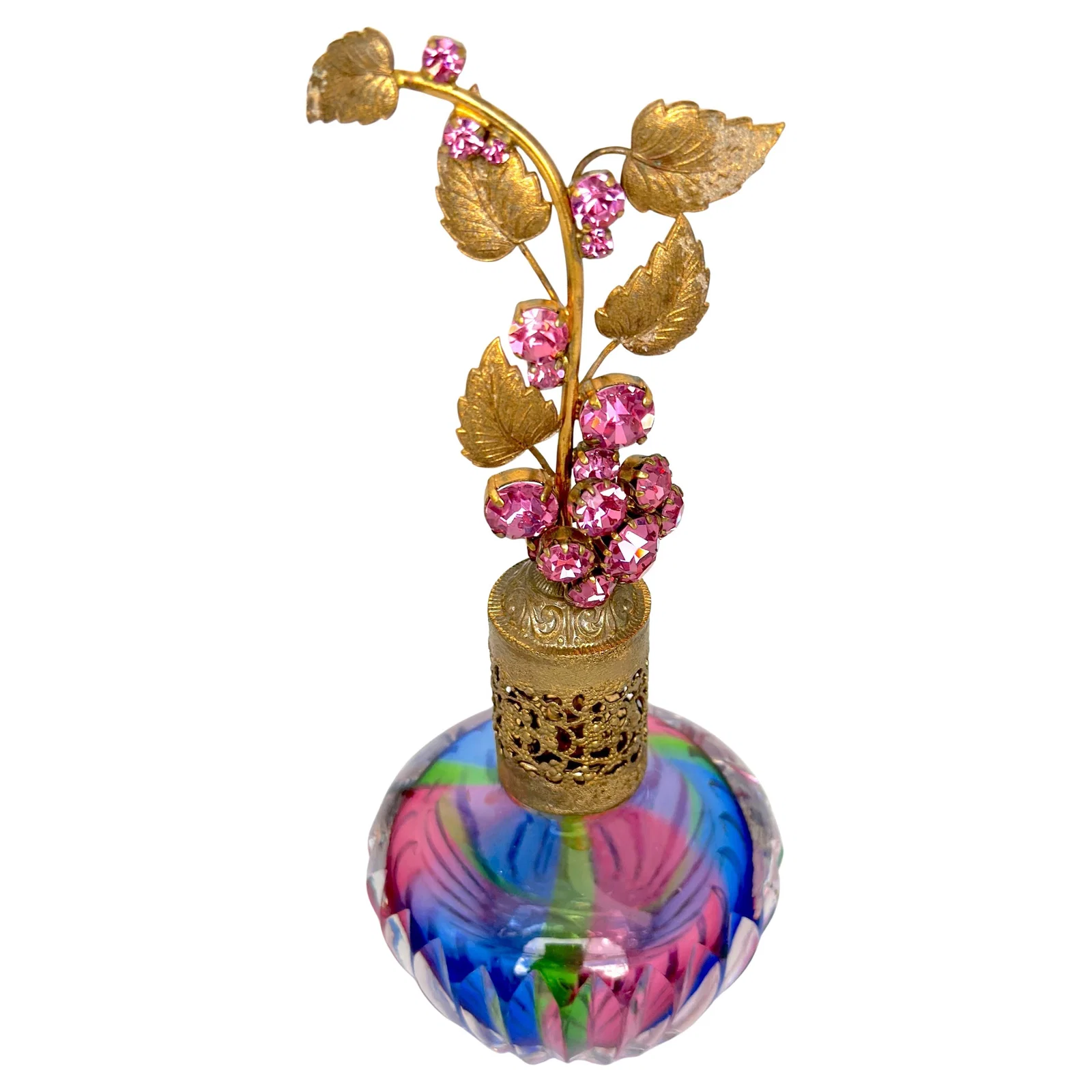 Mid-Century Hollywood Regency Rainbow Cut Crystal Atomizer Perfume Bottle