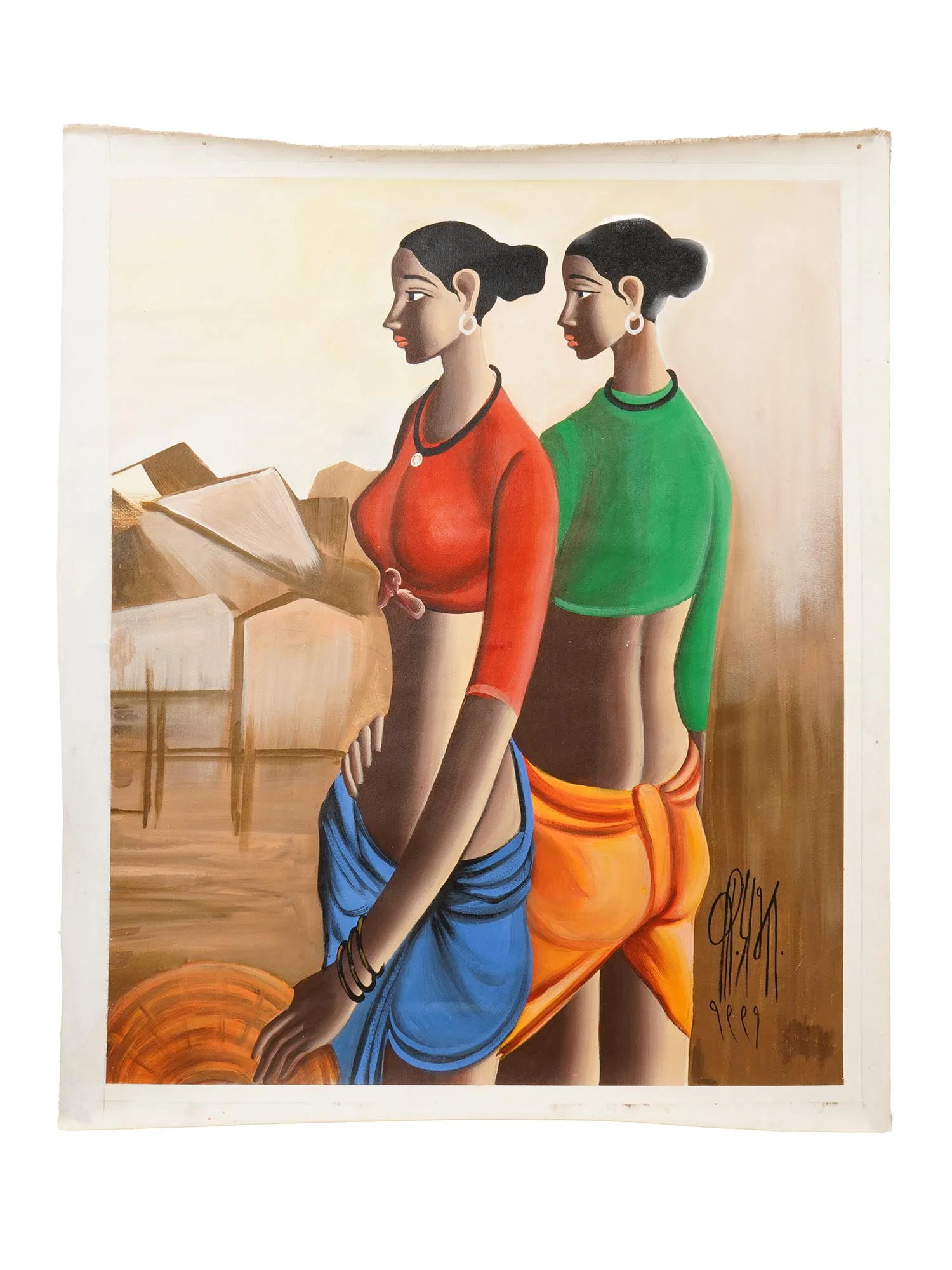 MID CENTURY INDIAN SCHOOL PAINTING SIGNED B. PRABHA