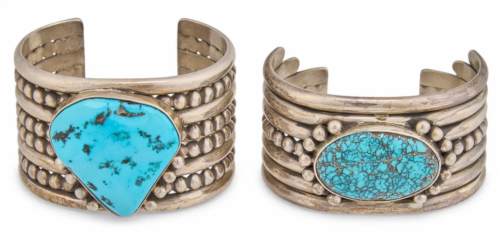 Mike Bird, Pair of Sterling & Turquoise Cuffs