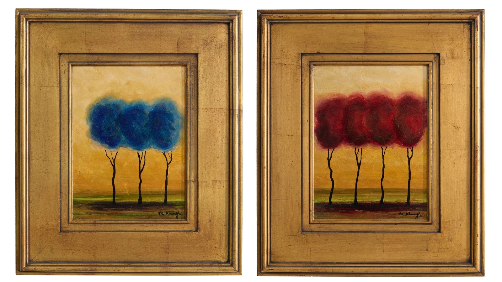 Mike Klung (American/Louisiana, b. 1967), "Red & Blue Trees," 2001, Each Sight- H.- 11 1/4 in., W.-